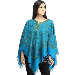 exotic india Poncho from Kashmir with Ari Hand-Embroidered Paisleys All-Over - Color-picture-29