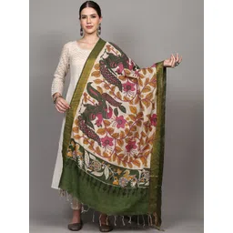 Exotic India Printed Art Silk Kalamkari Dupatta with Zari-picture-12