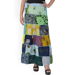 Exotic India Printed Pure Cotton A-Line Maxi Skirt-picture-27