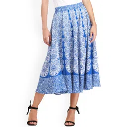 Exotic India Printed Pure Cotton Flared Midi Skirt-picture-39