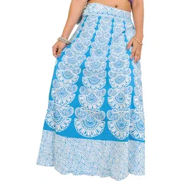 Exotic India Printed Pure Cotton Storm-Wrap-Around Long Maxi Skirt-picture-37