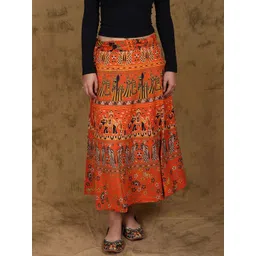 Exotic India Printed Pure Cotton Wrap-Around Midi Skirt-picture-33