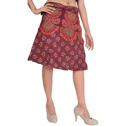 Exotic India Printed Pure Cotton Wrap Knee Length Skirts-picture-39