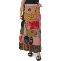 Exotic India Printed Pure Cotton Wrap Maxi Skirt-picture-24
