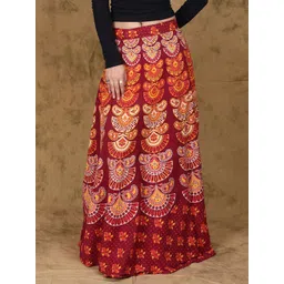 Exotic India Printed Pure Cotton Wrap Maxi Skirts-picture-13