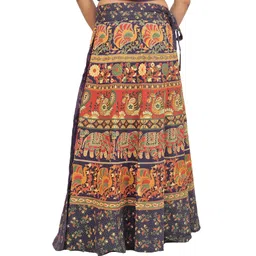 Exotic India Printed Pure Cotton Wrap Maxi Skirts-picture-19