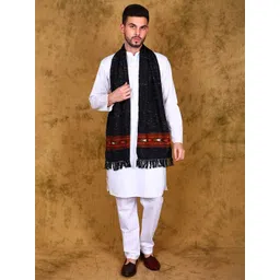 Exotic India Unisex Kinnauri Woven Wide Border Wool Kullu Scarf-picture-24