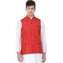 exotic india Waistcoat with Single Check Weave and Front Pockets-picture-20
