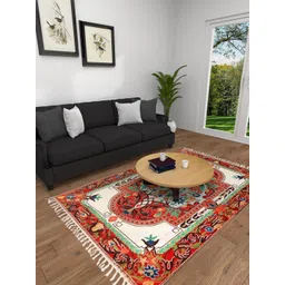 Exotic India White Ethnic Motifs Printed Woollen Carpet-picture-12