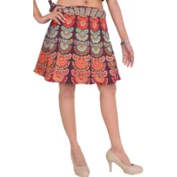 Exotic India Windsor-Wine-Sanganeri Printed Pure Cotton Wrap-Around Mini-Skirt-picture-16