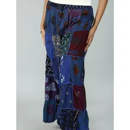 Exotic India Women Cotton Patch Work Printed Dori Palazzo from Gujarat-picture-39