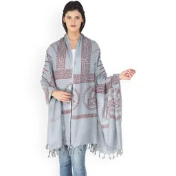 Exotic India Women Ethnic Motifs Printed Banarasi Silk Shawl-picture-30