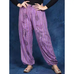 Exotic India Women Ethnic Motifs Printed Loose Fit Trousers-picture-14