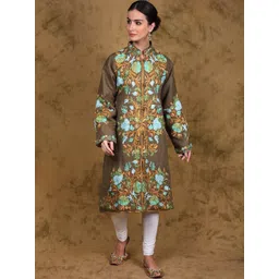 Exotic India Women Floral Woollen Tailored Jacket with Embroidered-picture-31