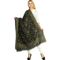 Exotic India Women Floral Woven Design Reversible Jamawar Woollen Shawl-picture-36