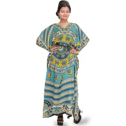 Exotic India Women Kaftan with Printed Elephants and Dori at Waist-image-16