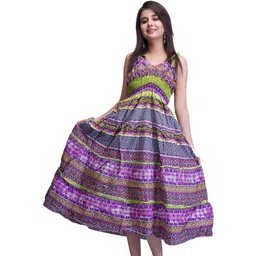 Exotic India Women Purple and Green Barbie Dress with Printed Flowers-image-6