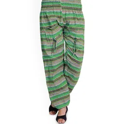 Exotic India Women Striped Mid-Rise Relaxed Fit Smart Trousers-picture-16
