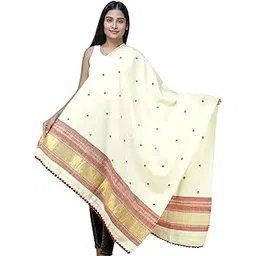 exotic india Women's Shawl from Kutch with Embroidered Bootis and Golden Woven Border Wool Shawl (SWD41--apricot)-picture-25