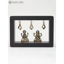 Exotic India Yellow & Black Textured Goddess Lakshmi & Lord Ganesha Wooden Wall Hangings-picture-20