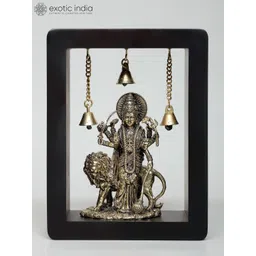 Exotic India Yellow & Black Textured Standing Goddess Durga Wooden Wall Hangings-picture-13
