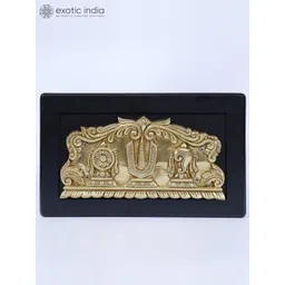 Exotic India Yellow & Black Textured Vaishnava Symbols Wooden Wall Hangings-picture-31