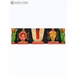 Exotic India Yellow & Green Textured Vaishnava Symbols Wooden Wall Hangings-picture-34