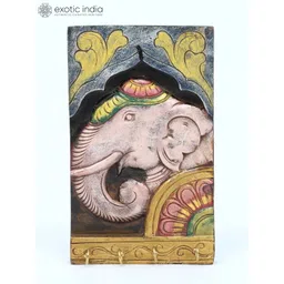 Exotic India Yellow & Pink Textured Elephant Wooden Wall Hangings-picture-27