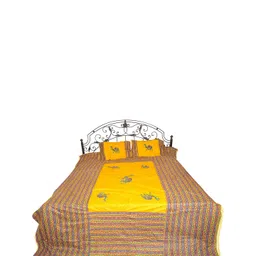Exotic India Yellow & Red Ethnic Motifs 300 TC Queen Bedsheet with 2 Pillow Covers-picture-33