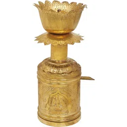 Exotic India Yellow Textured Brass Lotus Lamp-picture-27
