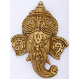 Exotic India Yellow Textured Ganesha Lakshmi Symbols Wall Hangings-picture-15