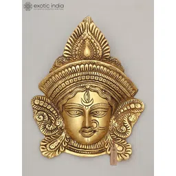 Exotic India Yellow Textured Goddess Durga Face Mask Wall Hangings-picture-12