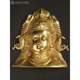 Exotic India Yellow Textured Goddess Durga Mask Fish Earrings Wall Hangings-picture-14