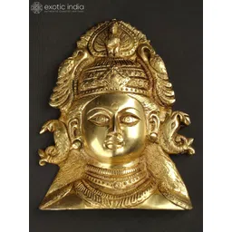 Exotic India Yellow Textured Goddess Durga Mask Fish Earrings Wall Hangings image 1