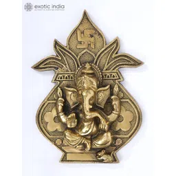 Exotic India Yellow Textured Lord Ganesha On Ritual Kalash Wall Hangings-picture-11