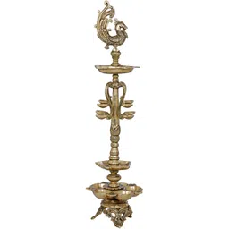 Exotic India Yellow Textured Multi Wicks Large Peacock Lamp-picture-29