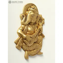 Exotic India Yellow Textured Musical Ganesha Wall Hangings-picture-12