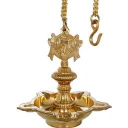 Exotic India Yellow Textured Roof Hanging Lamp With Vaishnava Symbols-picture-30