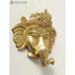 Exotic India Yellow Textured Small Ganesha Face Wall Hangings-picture-26