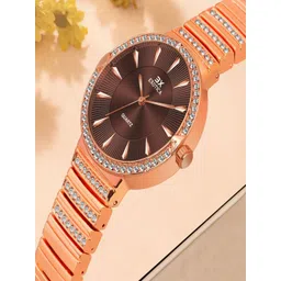 Exotica Fashion Women Embellished Dial & Bracelet Style Straps Watch EX-6040-Coffee-picture-29
