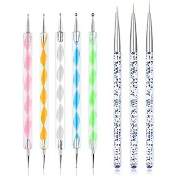 EXPESIA Nail Art Design Tools Set, 5 Piece Dotting Pen Tool with 3 Piece Liner Brushes, Professional Manicure Kit-image-1