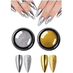 EXPESIA Professional Mirror Chrome Nail Powder Set, Gold and Silver with 2 Applicators, Long-Lasting Metallic Effect-image-6