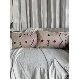 EXPORT HOUSE Beige & White Set of 2 Square Cushion Covers-image-46