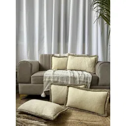 EXPORT HOUSE Cream 5 Pieces Rectangle Cotton Cushion Covers-image-28