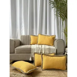 EXPORT HOUSE Mustard 5 Pieces Square Cotton Cushion Covers-image-31