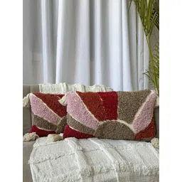 EXPORT HOUSE Off White & Pink Set of 2 Self Design Rectangle Cushion Covers-image-13