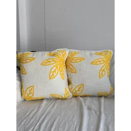 EXPORT HOUSE Off White & Yellow 2 Pieces Cotton Floral Square Cushion Covers-image-23