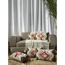 EXPORT HOUSE Premium Off 5 Pieces Off White & Pink Geometric Square Cushion Covers-image-14