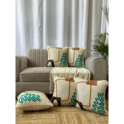 EXPORT HOUSE White & Green 5 Pieces Self Design Square Cotton Cushion Covers-image-30