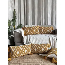 EXPORT HOUSE White & Mustard 5 Pieces Geometric Rectangle Cushion Covers-picture-30